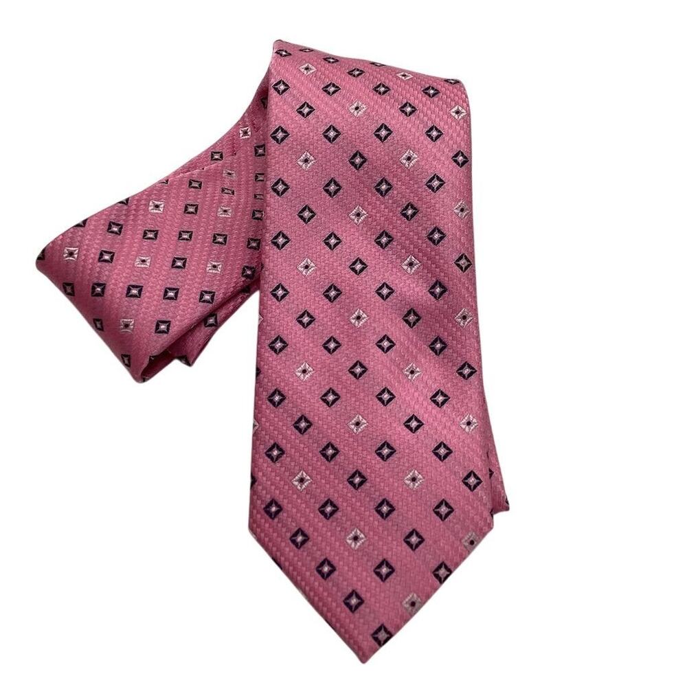 Eagle Shirtmakers Men's Pink‎ Geometric Silk Tie